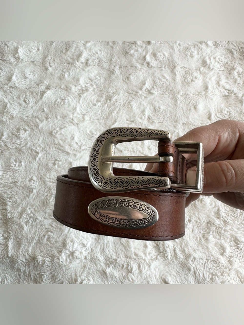 Leather Concho Belt Mens 34 Brown Silver Haggar Buckle Western Cowboy Full Grain